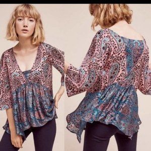 Nwt Anthropologie Floreat The Valo women's burnout velvet peasant blouse Sz S